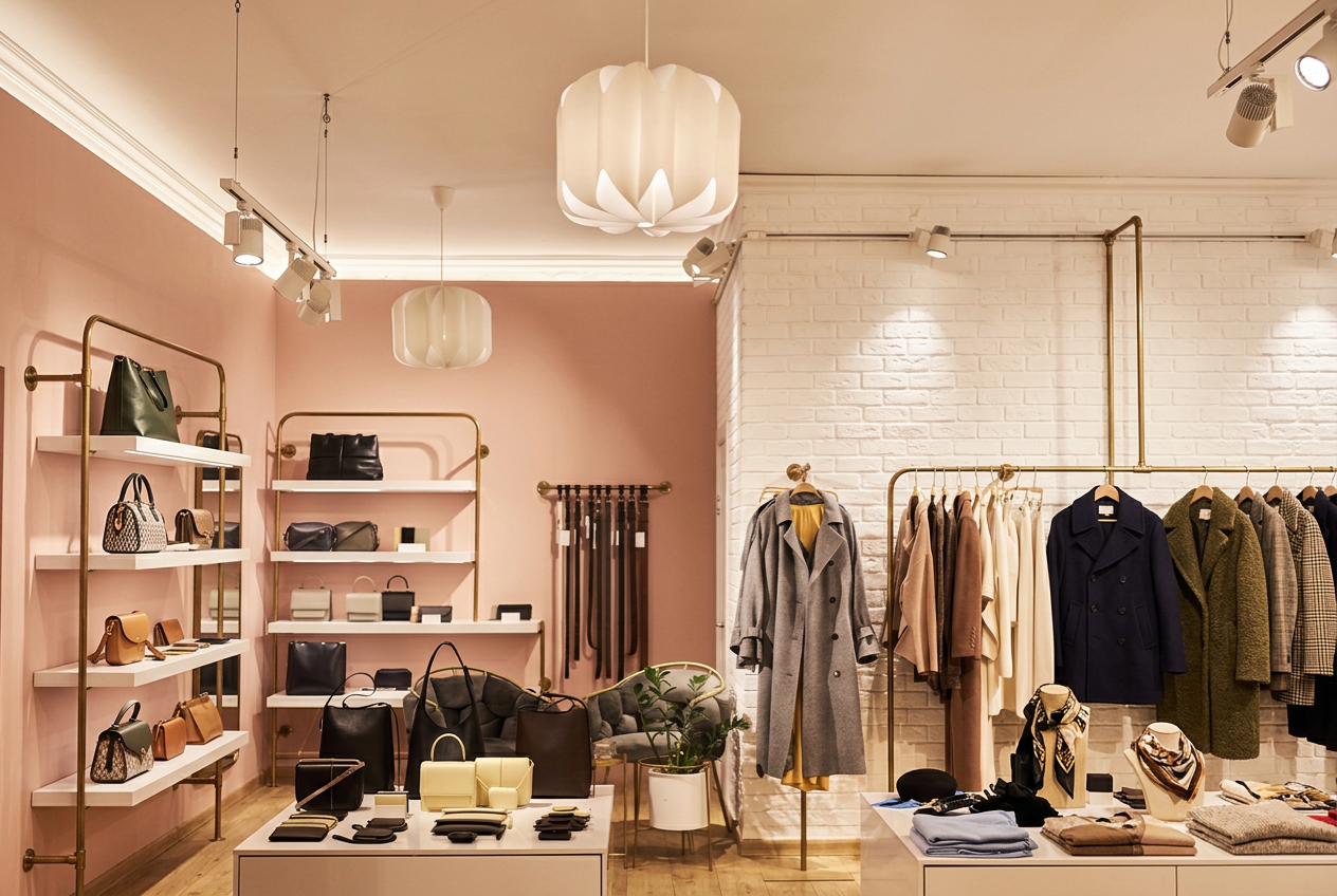 Boutique retail store interior with curated clothing racks